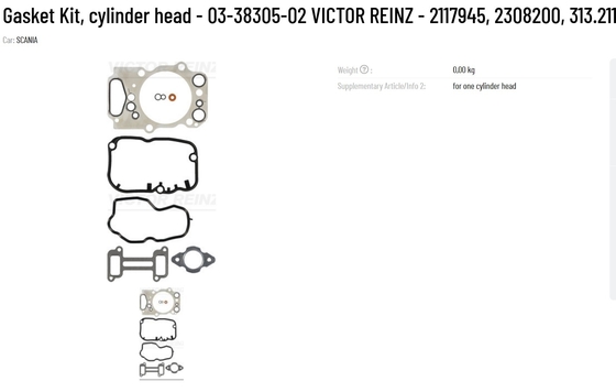 0.1kg VICTOR REINZ Gasket Kit for Cylinder Head 03-38305-02 2117945 2308200 313.211 100% Tested