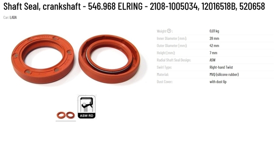 Original ELRING Shaft Seal Crankshaft 546.968 2108-1005034 12016518B 520658 for Construction Works 0.01kg