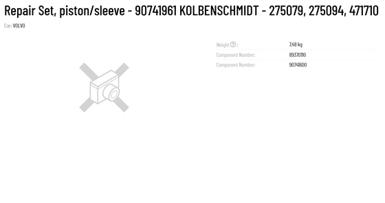 Metal Repair Set Part Name Piston/Sleeve 90741961 KOLBENSCHMIDT 275079 275094 471710 -Assured Product
