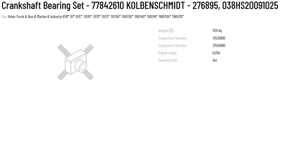 DEUTZ Crankshaft Bearing Set 77842610 KOLBENSCHMIDT 276895 038HS20091025 For High Temperature