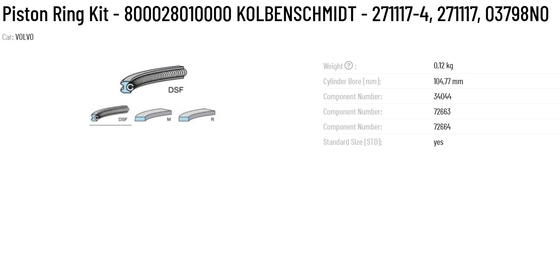 Piston Ring Kit Original KS 800028010000 KOLBENSCHMIDT 271117-4 271117 03798N0