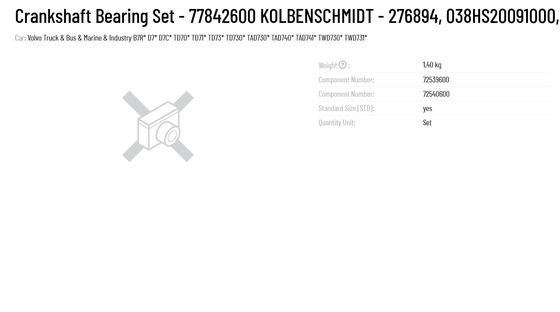 Original KS Crankshaft Bearing Set 77842600 KOLBENSCHMIDT 276894 038HS20091000 H1303/7STD for 1.4kg weight Garment Shops