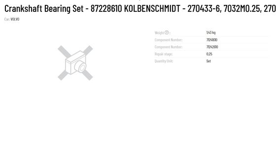 Sell Crankshaft Bearing Set Part Name Original KS 87228610 KOLBENSCHMIDT 270433-6 7032M0.25 270433 100% Tested
