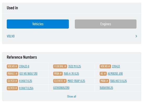 Sell Crankshaft Bearing Set Part Name Original KS 87228610 KOLBENSCHMIDT 270433-6 7032M0.25 270433 100% Tested