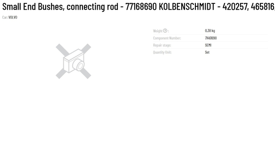 Small End Bushes Connecting Rod 77168690 KOLBENSCHMIDT 420257 465816 037BS18810300 for Machinery Repair Shops Maintenance