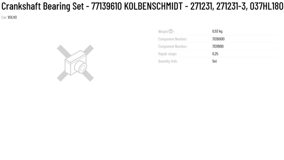 DEUTZ Metal Crankshaft Bearing Set for Heavy-Duty Industrial Engines 77139610 KOLBENSCHMIDT 271231 271231-3 037HL18050210
