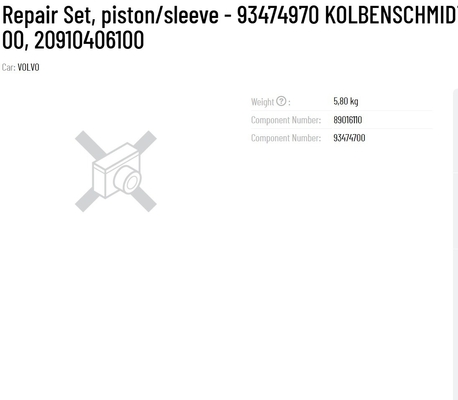 100% Tested Metal Original KS Repair Set Piston/Sleeve 93474970 KOLBENSCHMIDT 0374782 14-400510-00 20910406100 Tested