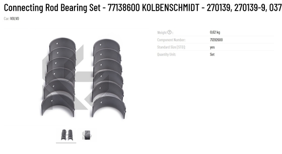 100% Tested Original KS Connecting Rod Bearing Set 77138600 KOLBENSCHMIDT 270139 270139-9 037PS18049200 with 0.62kg Weight