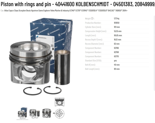 Metal Building Material Shops Original KS Piston with Rings and Pin 40441600 KOLBENSCHMIDT 04501383 20849999 04284390