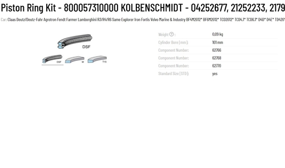 DEUTZ Part number 04252677 21252233 21797646 800057310000 Original KS Piston Ring Kit from KOLBENSCHMIDT