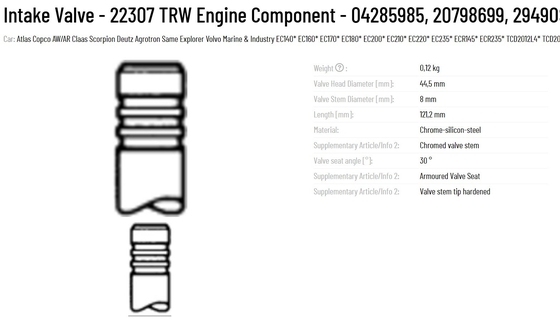 Experience the Power of TRW 22307 Intake Valve 04285985 20798699 2949OSVAT for Improved Engine Performance