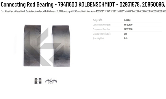 KS Connecting Rod Bearing 79411600 KOLBENSCHMIDT 02931578 20850096 099PS91252000 Tested and Approved for Performance