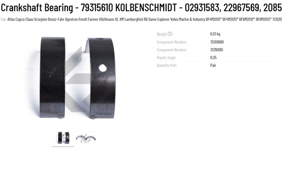 0.13kg Original KS Crankshaft Bearing for Customer Requirements 79315610 KOLBENSCHMIDT 02931583 22967569 20850110