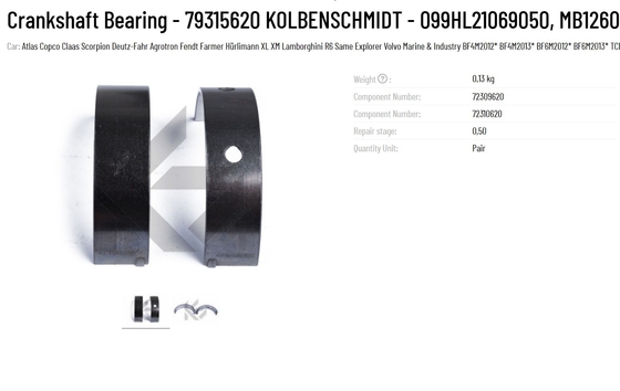 DEUTZ Crankshaft Bearing for Heavy-Duty Applications 79315620 KOLBENSCHMIDT 099HL21069050 MB1260AM