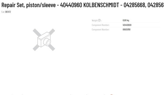 DEUTZ 40440960 KOLBENSCHMIDT Original KS Repair Set piston/sleeve 04285668 04285672 20459997 for Smooth Engine Operation