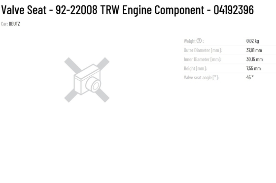 92-22008 TRW Engine Component 04192396 Valve Seat for Agricultural Machinery Spare Parts