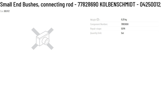DEUTZ Metal Connecting Rod Small End Bushes for Long-Lasting Performance 77828690 KOLBENSCHMIDT 04250012 71813690