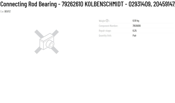 DEUTZ Connecting Rod Bearing 02931409 20459147 099PL21067025 79262610 with DEUTZ Part Number by KOLBENSCHMIDT