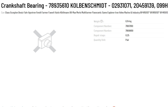 Connecting Rod Bearing Original KS Crankshaft Bearing 78935610 KOLBENSCHMIDT for Construction Works 02931071 20459139