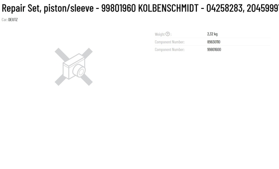 KS Repair Set Piston/Sleeve 99801960 04258283 20459997 877458 for deutz volvo