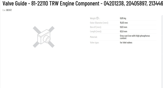 Alternator 55v 14A Original TRW Valve Guide 81-22110 Engine Component 04201238 20405897 21344665