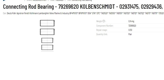 Connecting Rod Bearing 79269620 02931475 02929436 2929436 FOR DEUTZ BFM1013 D5A D7A D7C TAD520 TAD550 TAD551 TAD720 TAD721 TAD722