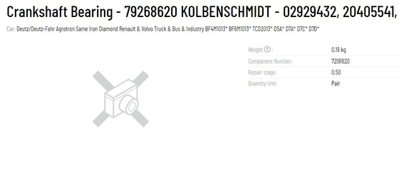 Crankshaft Bearing 79268620 02929432 20405541 20950554074 0292 9432  2929432 for DEUTZ volvo