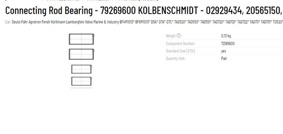Connecting Rod Bearing 79269600 20565150 04800197 02929434 0480 0197 0292 9434 4800197 2929434 for BFM1013 D5A D7A D7C TAD520 TAD720 TAD721