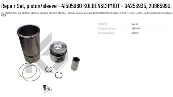 Volvo D5E D7E Engine Parts Original KS Piston Sleeve Repair Kit 41505960 04253935 04501352 20865990 41505600