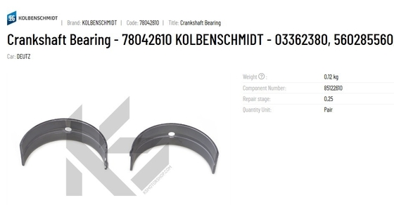 Crankshaft Bearing 78042610 02233347 03362380 560285560 02101536 04231468 03362380 for DEUTZ ENGINE