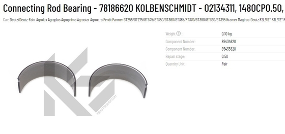 Connecting Rod Bearing 78186620 02134311 1480CP0.50 736203060 for GT255 GT275 GT345 Kramer Magirus-Deutz FL912